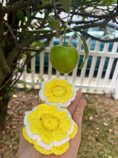Scrunchies hair flor crochet Amarillo y Blanco (pack x2)