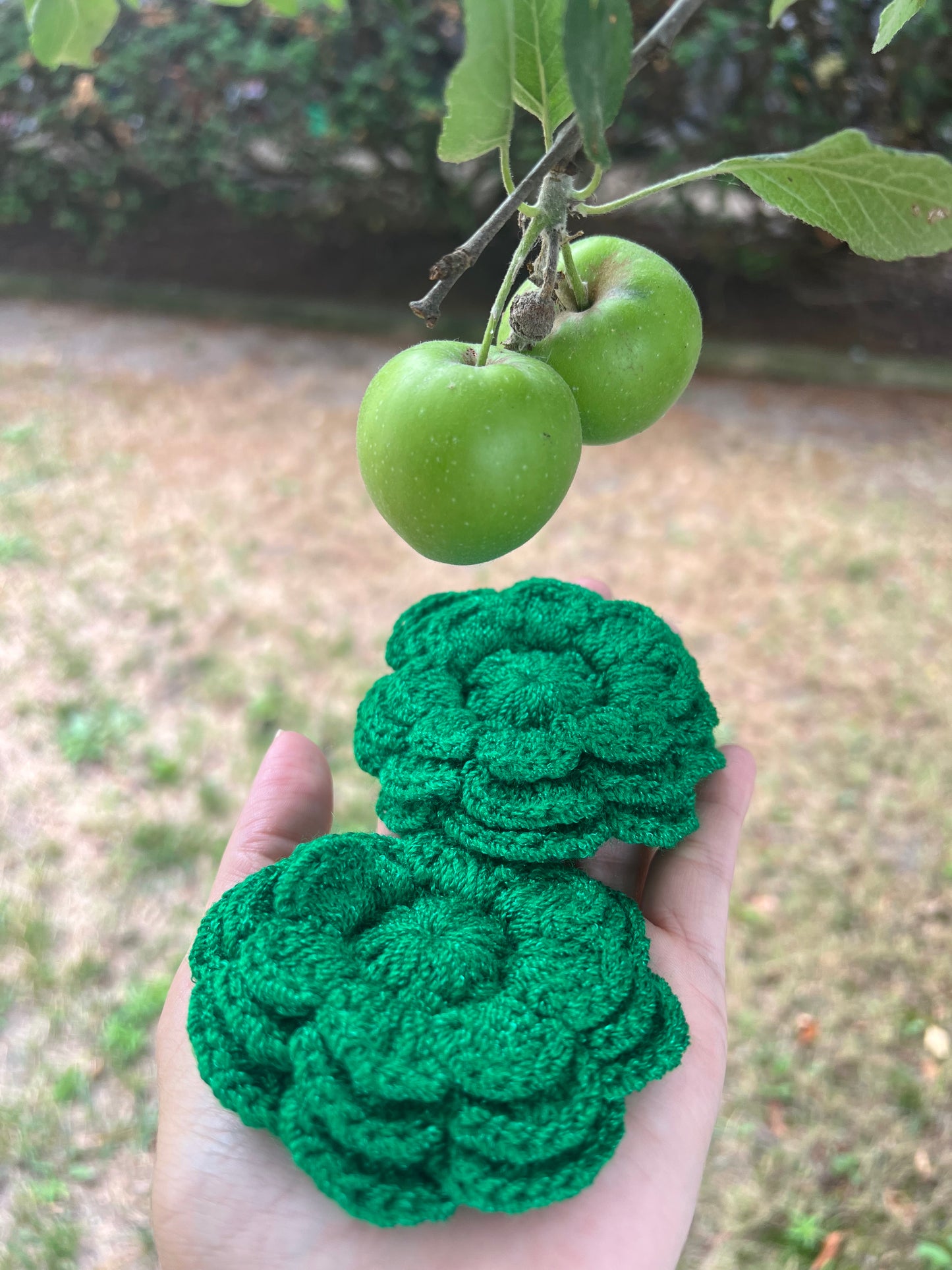 Scrunchies hair Coleta flor Crochet -  Verde (pack x2)
