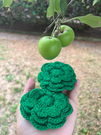 Scrunchies hair Coleta flor Crochet -  Verde (pack x2)