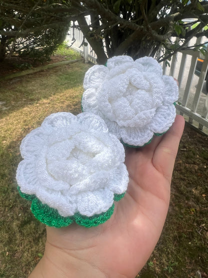 Scrunchie hair Coletas flor a crochet Blanco y Verde (pack x2)