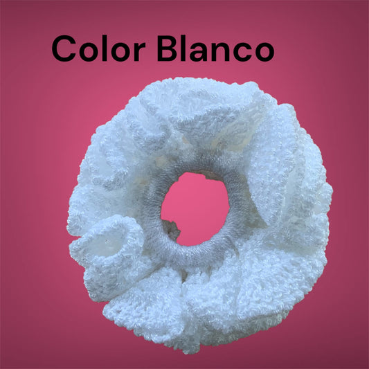 Scrunchies hair coletas a crochet - Blanco