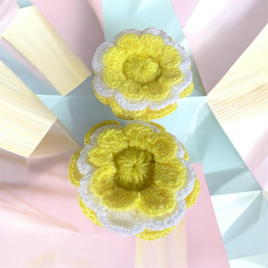 Scrunchies hair flor crochet Amarillo y Blanco (pack x2)