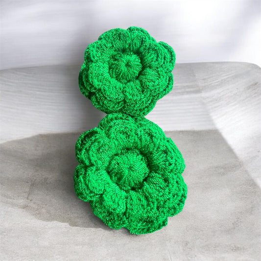 Scrunchies hair Coleta flor Crochet -  Verde (pack x2)