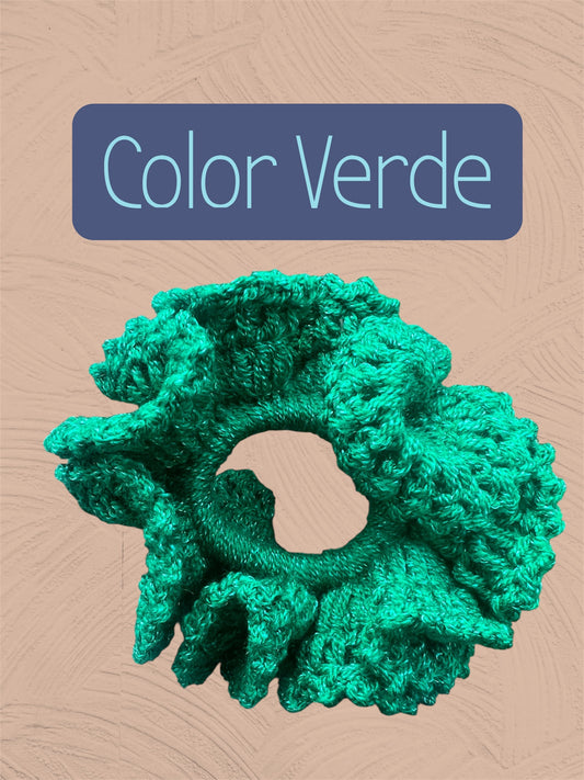 Scrunchies hair Coletero a crochet - Verde