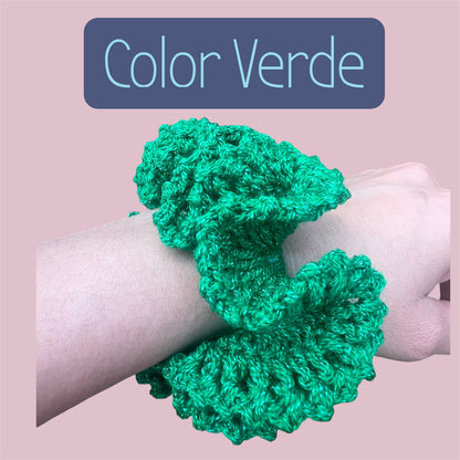 Scrunchies hair Coletero a crochet - Verde