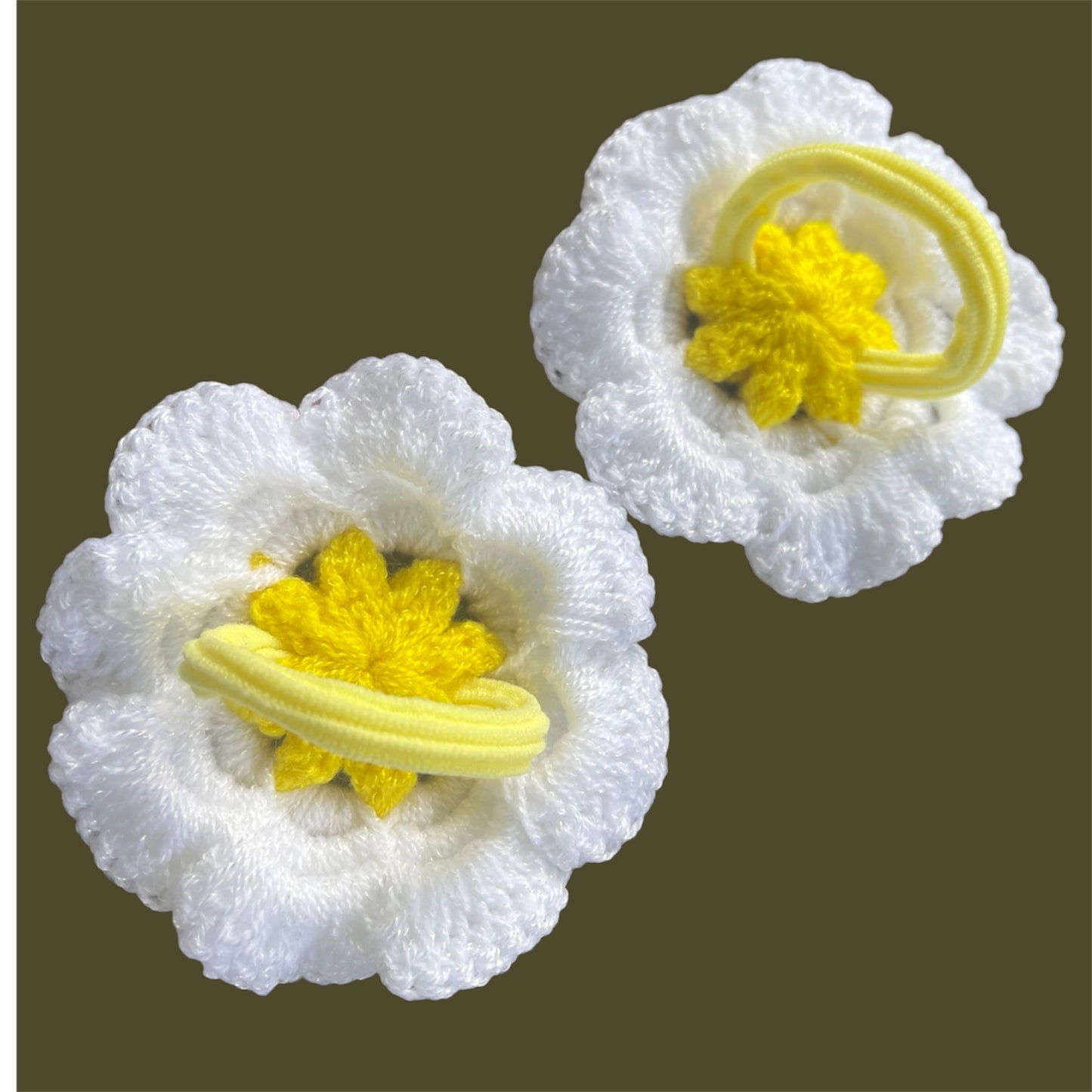 Scrunchie Crochet Flor Margarita Hecho a Mano — Pack x2 | Crochet Daysitas