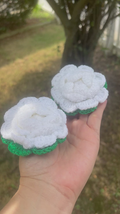 Scrunchie hair Coletas flor a crochet Blanco y Verde (pack x2)